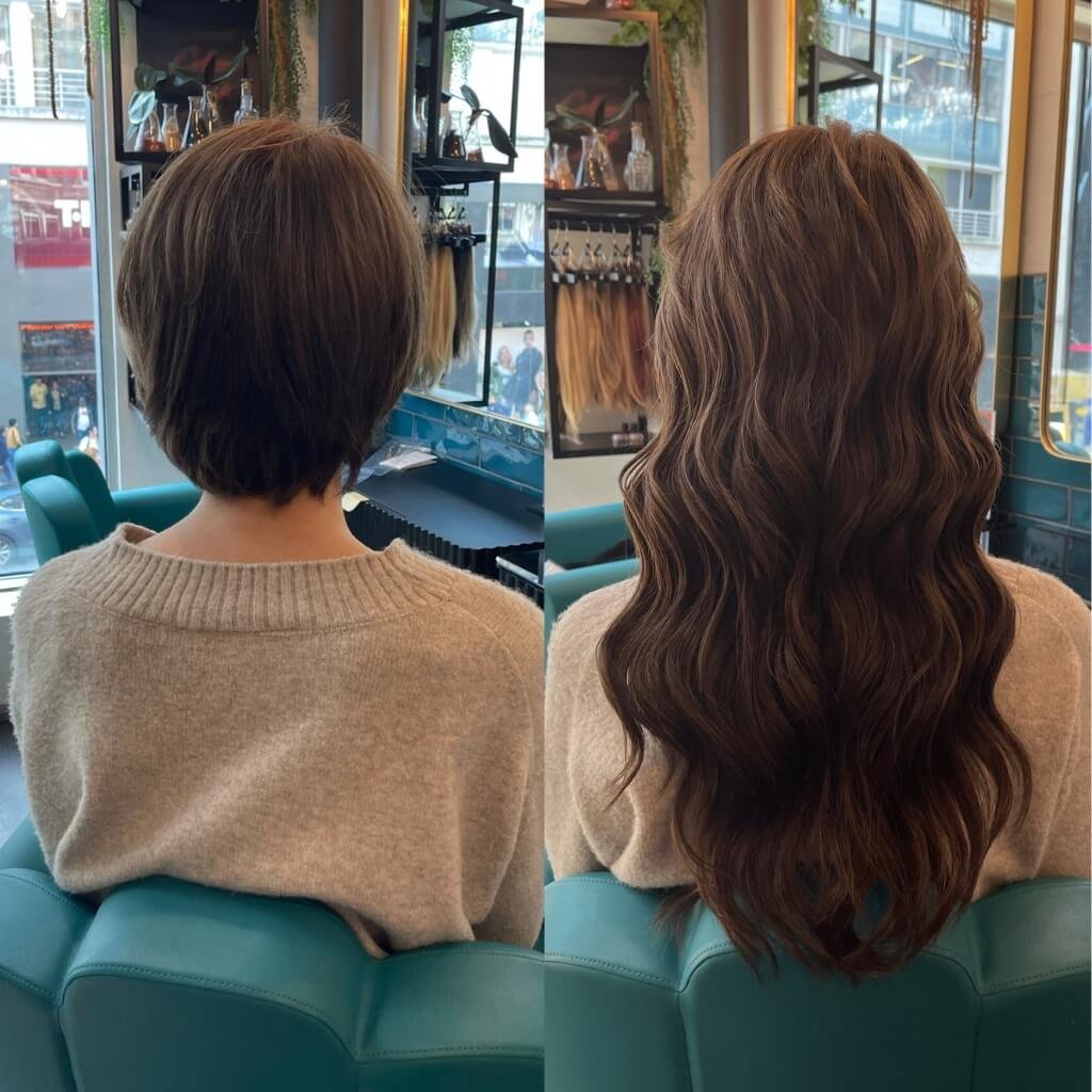 long brown hair extensions before and after