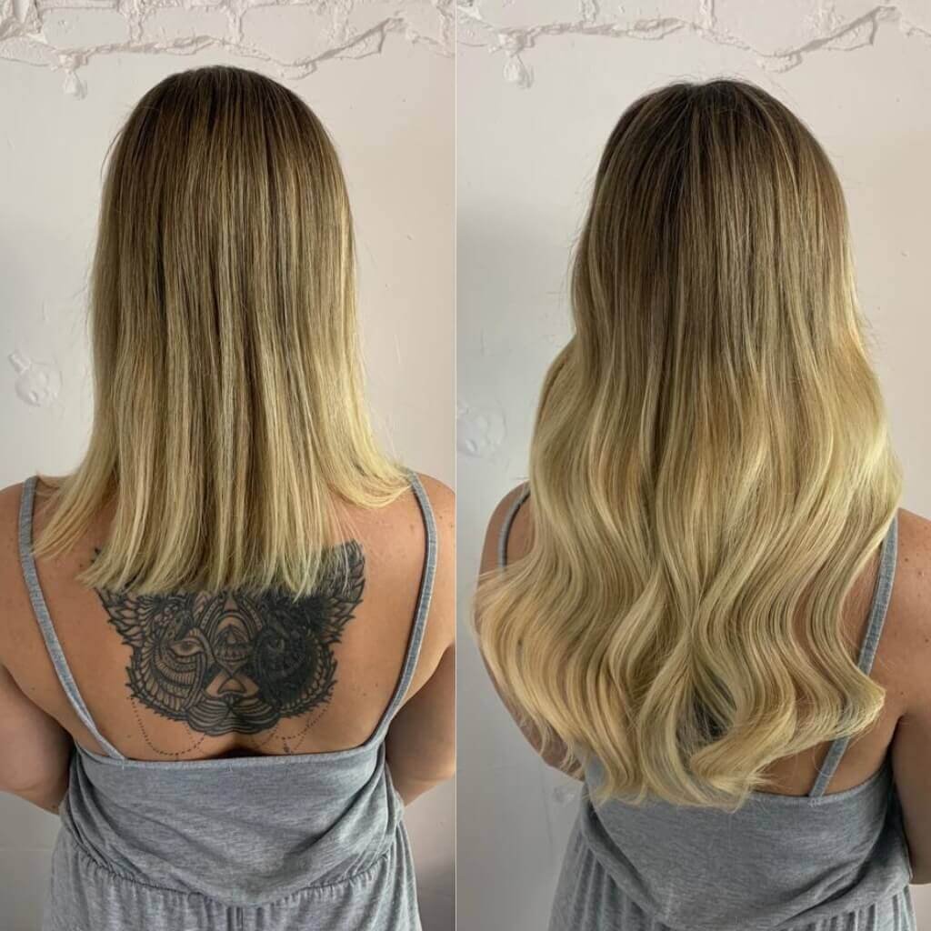 medium to long blonde hair extensions before and after