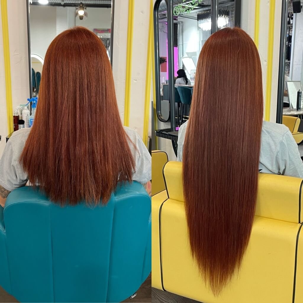long ginger hair extensions before and after