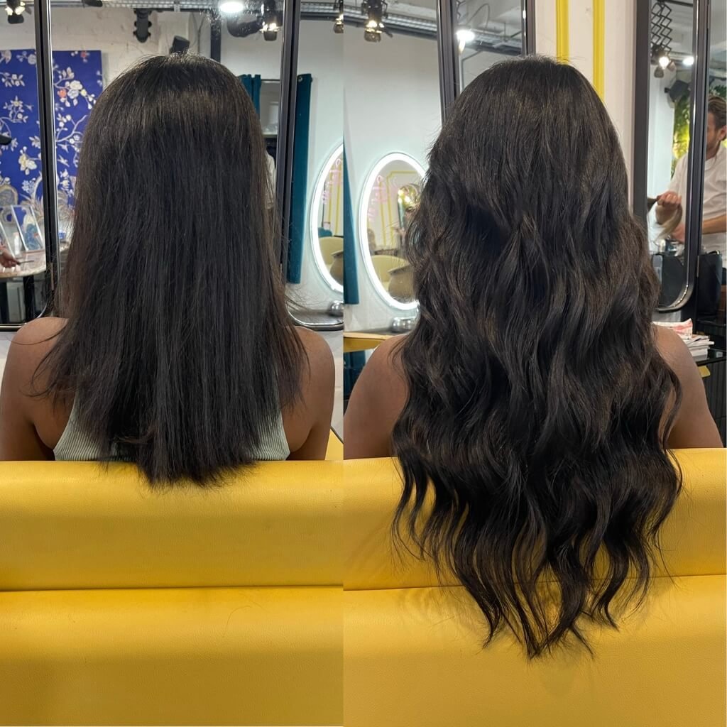 dark brown hair extensions before and after
