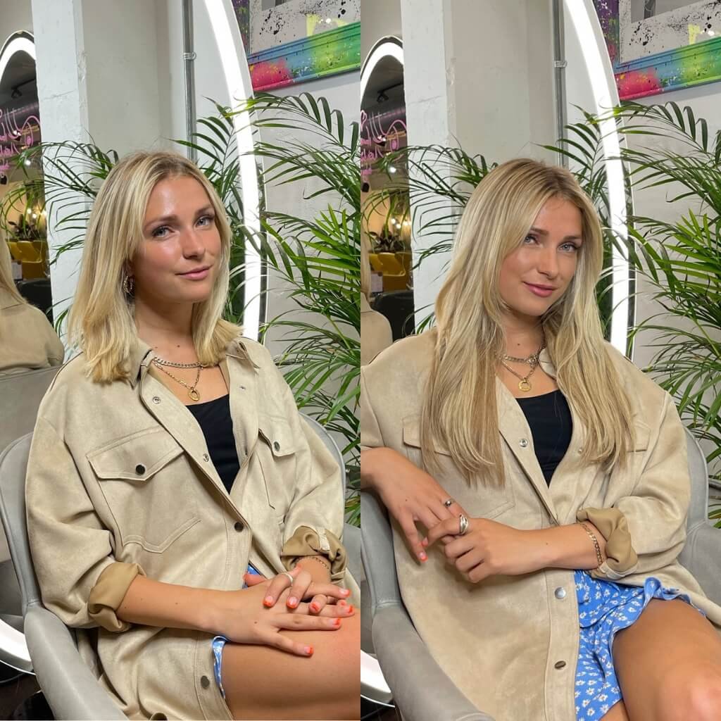 straight blonde hair extensions before and after