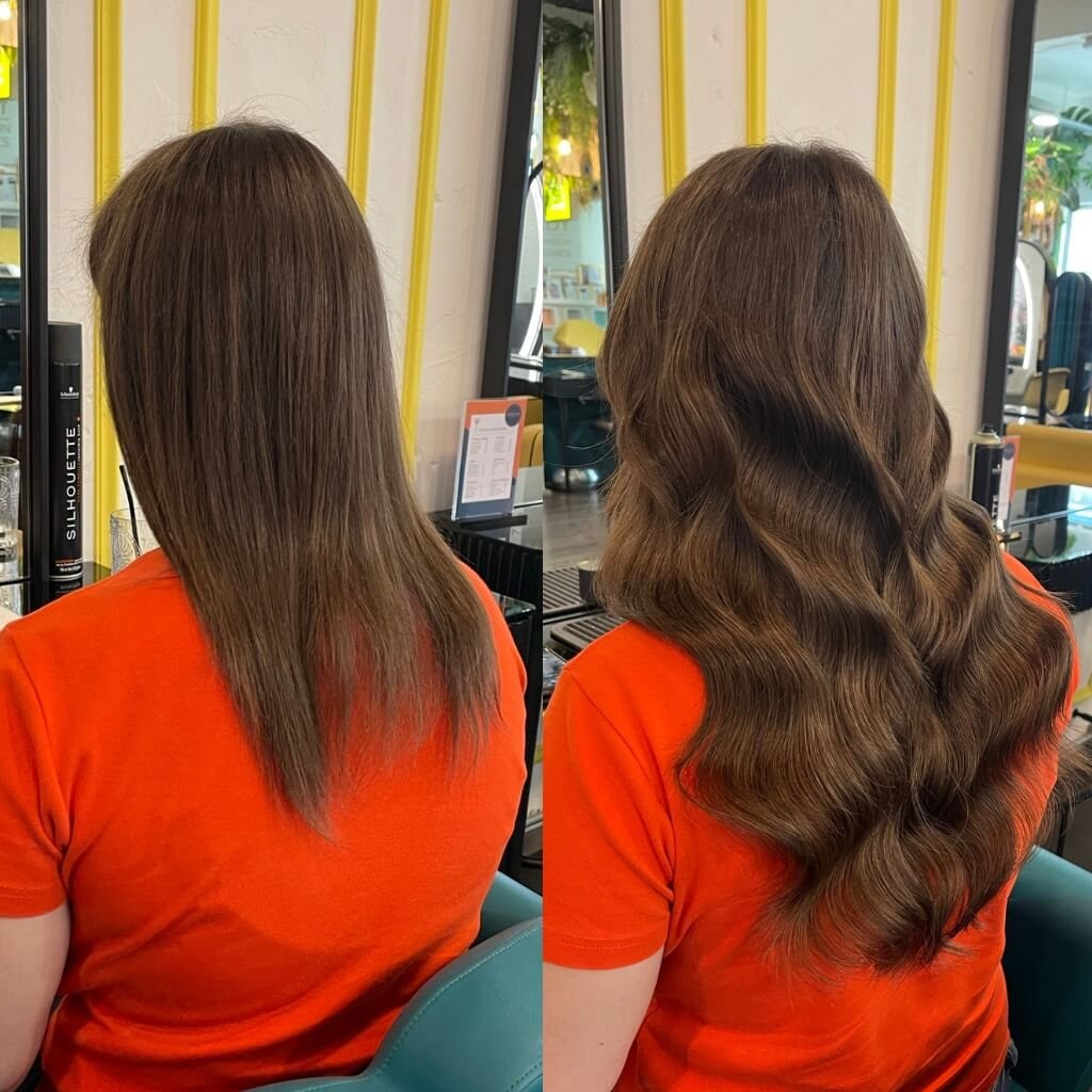 wavy brown hair extensions before and after