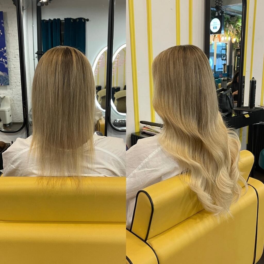 thickening wavy hair extensions before and after