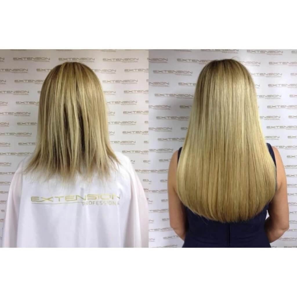 blond thickening hair extensions before and after