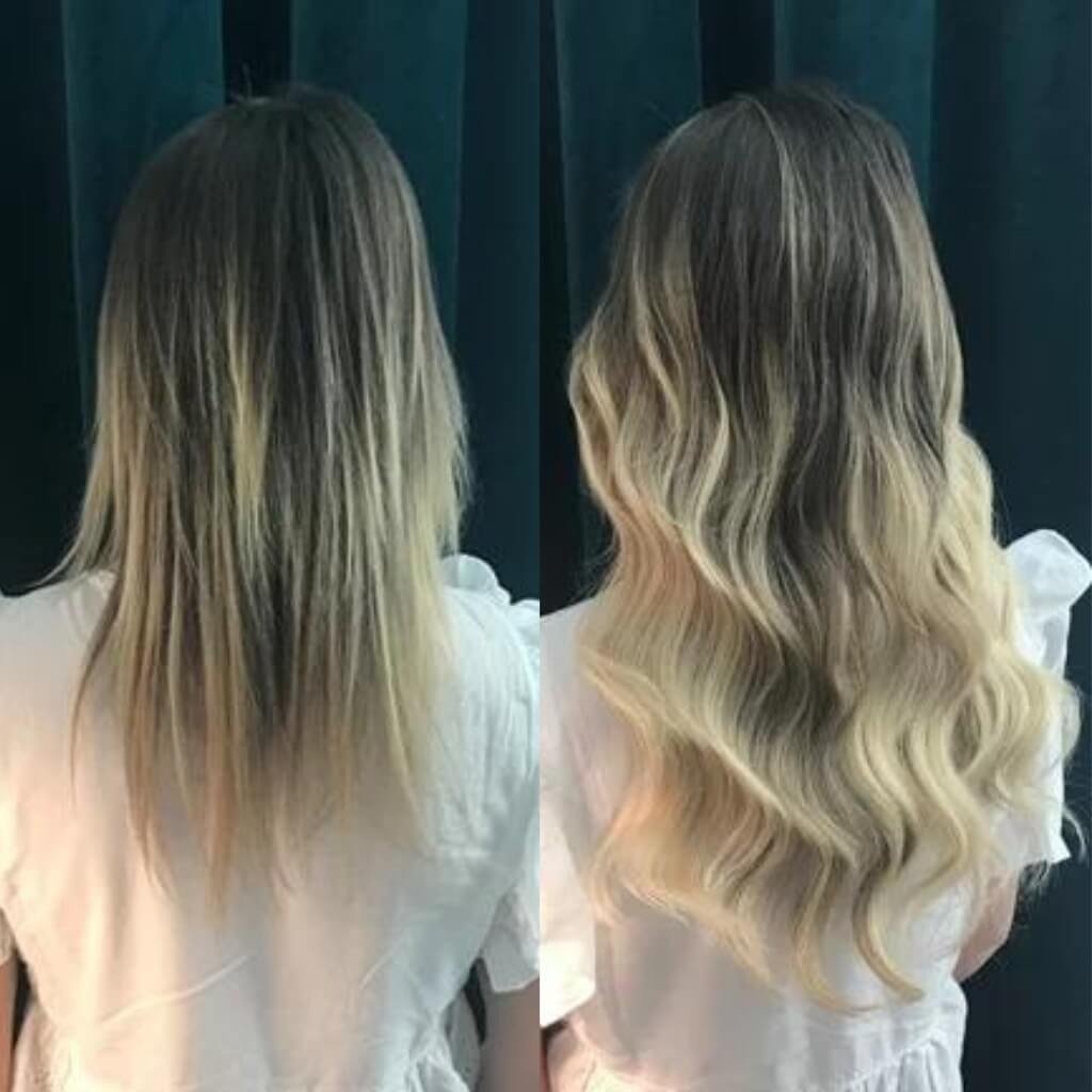 wavy hair extensions before and after