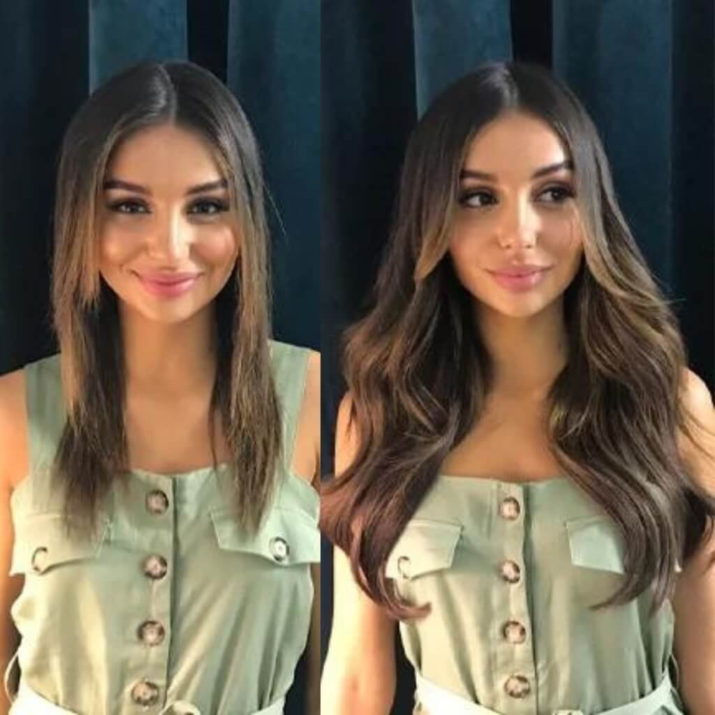 thickening dark brown hair extensions before and after