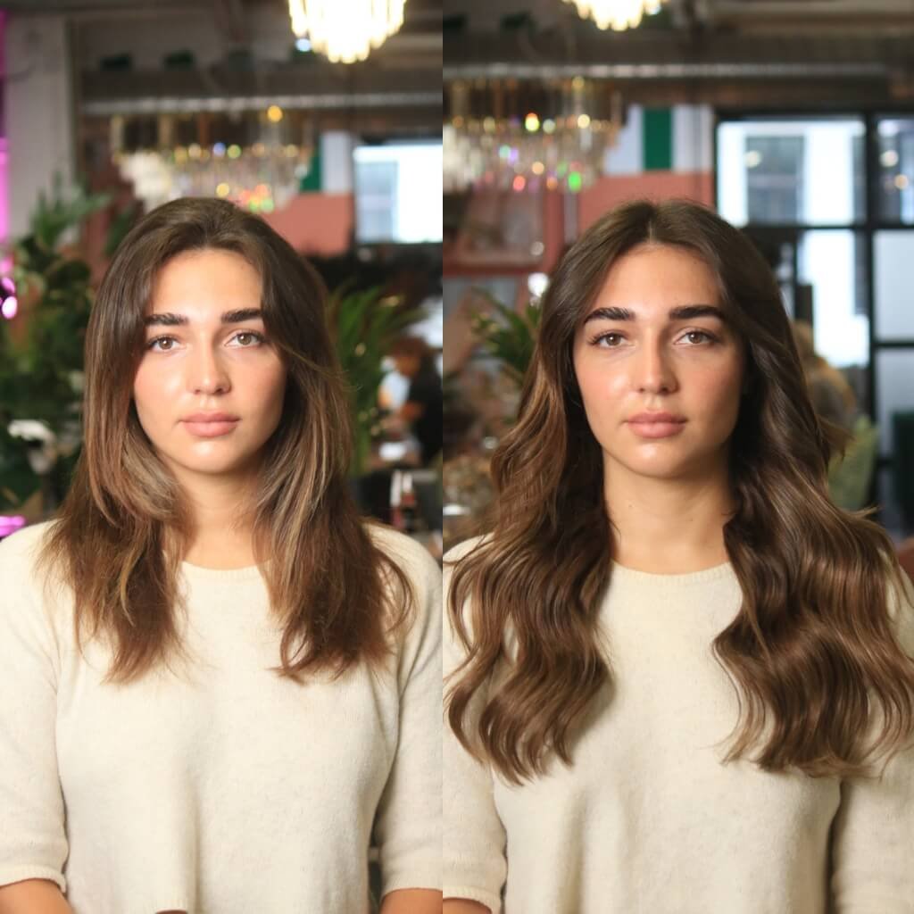 brown hair extensions before and after