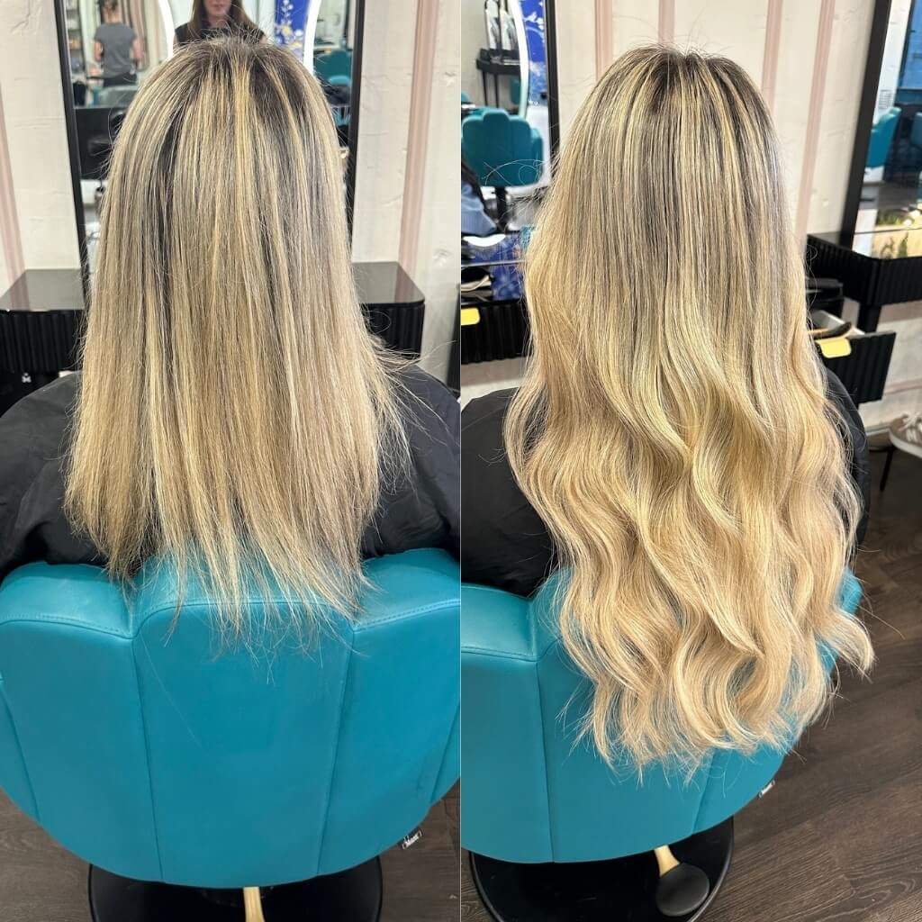 wavy hair extensions before and after