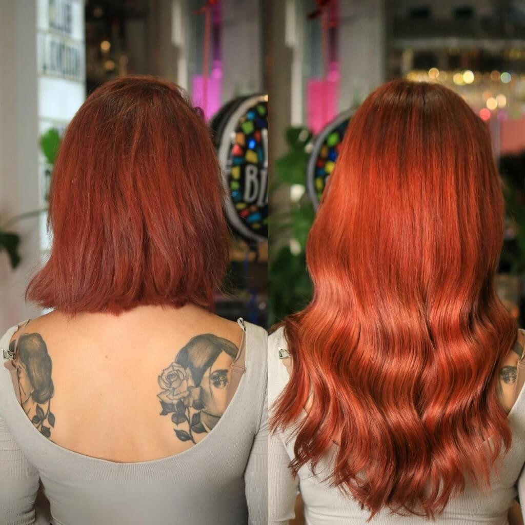 red hair extensions before and after