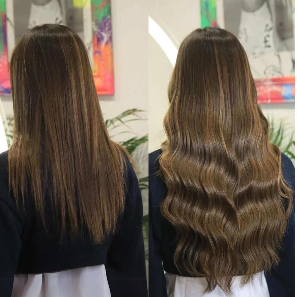 lengthening wavy hair extensions before and after