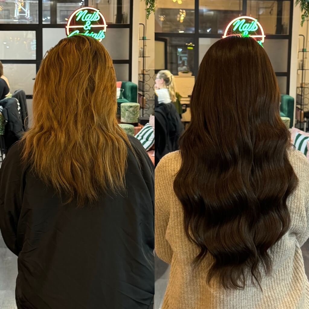 hair extensions before and after dark brown hair
