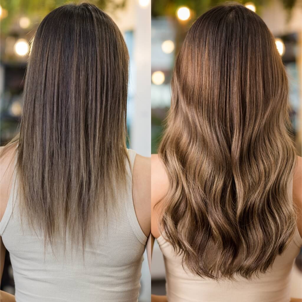 brunette hair extensions before and after
