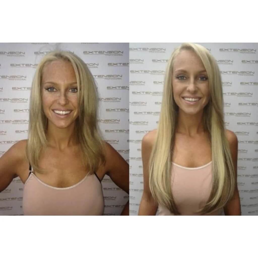 blonde hair extensions before and after