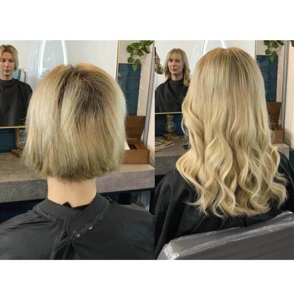 short hair extensions before and after