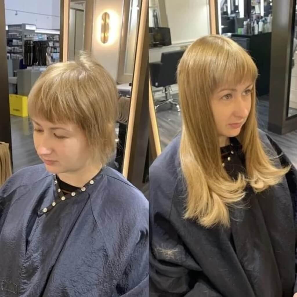 short hair extensions before and after