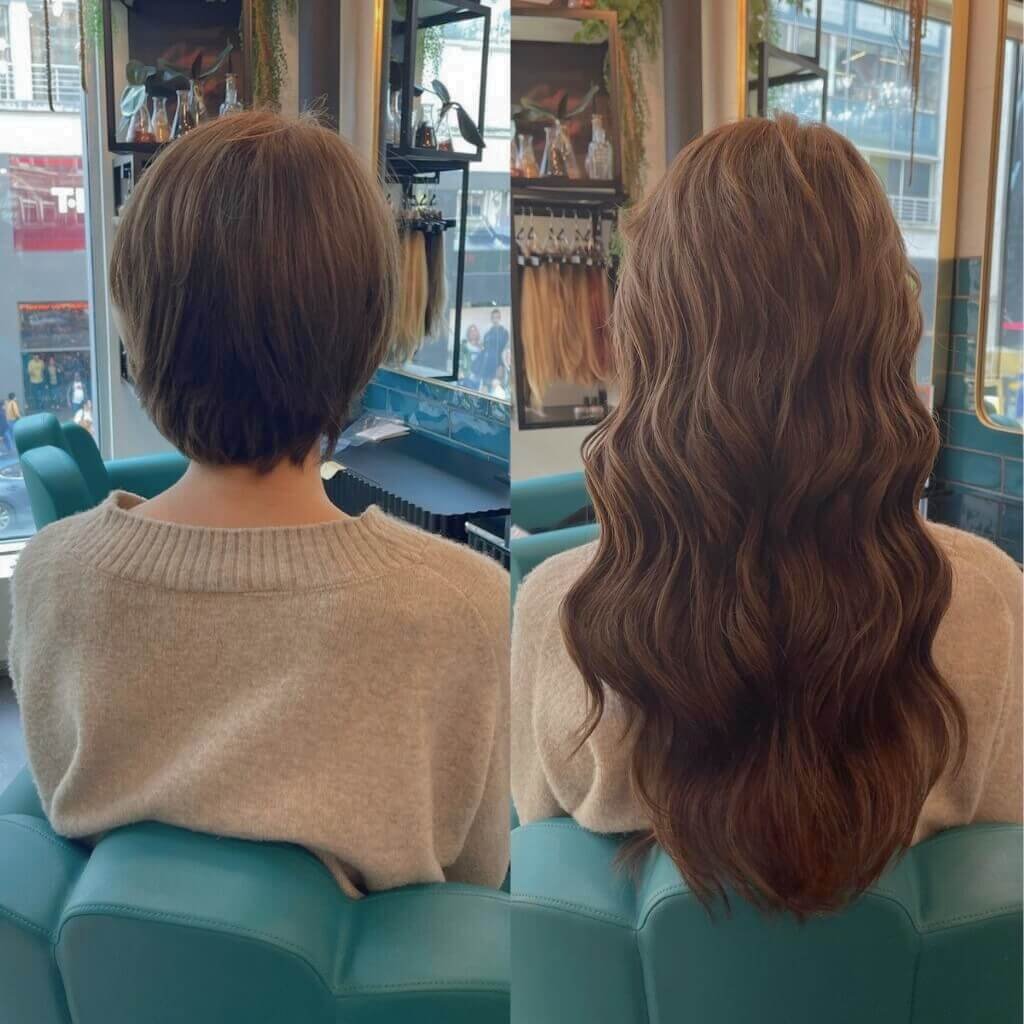 long brown hair extensions before and after