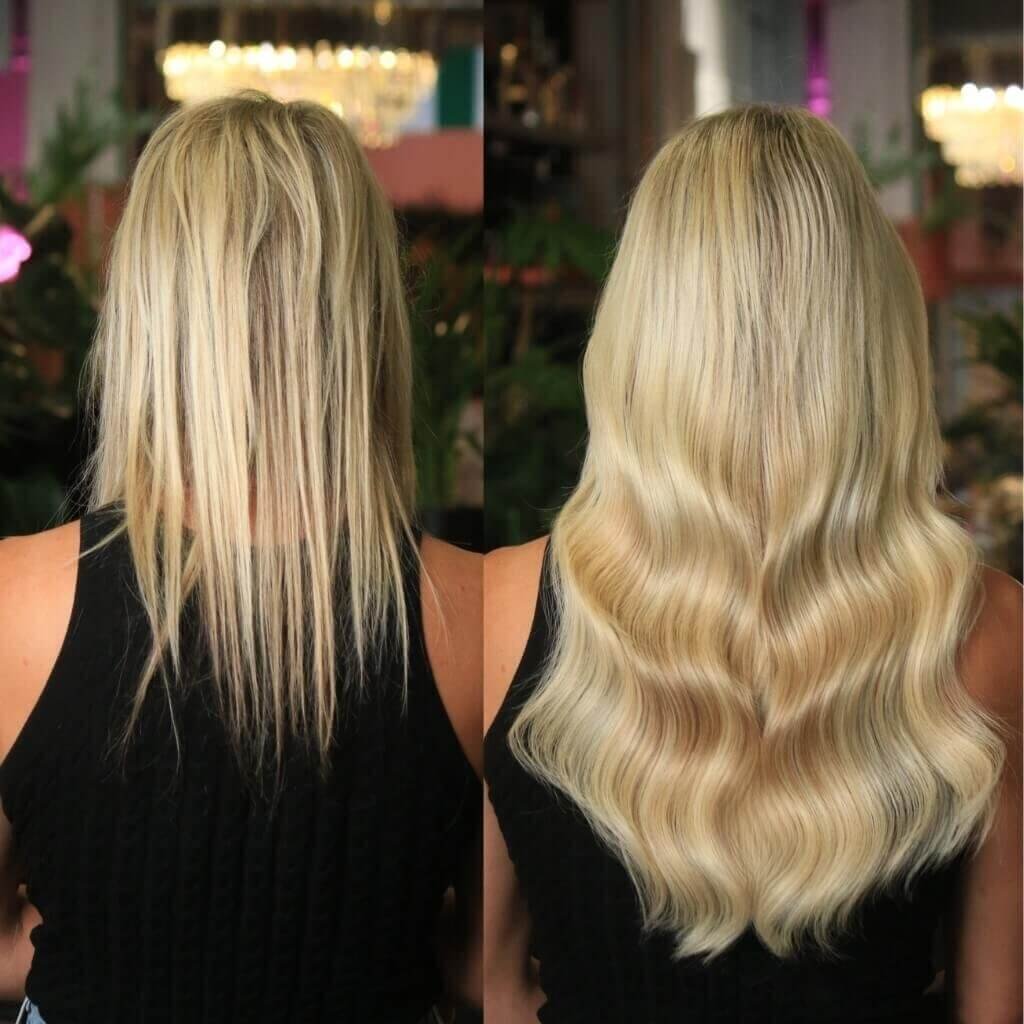 blonde hair extensions before and after