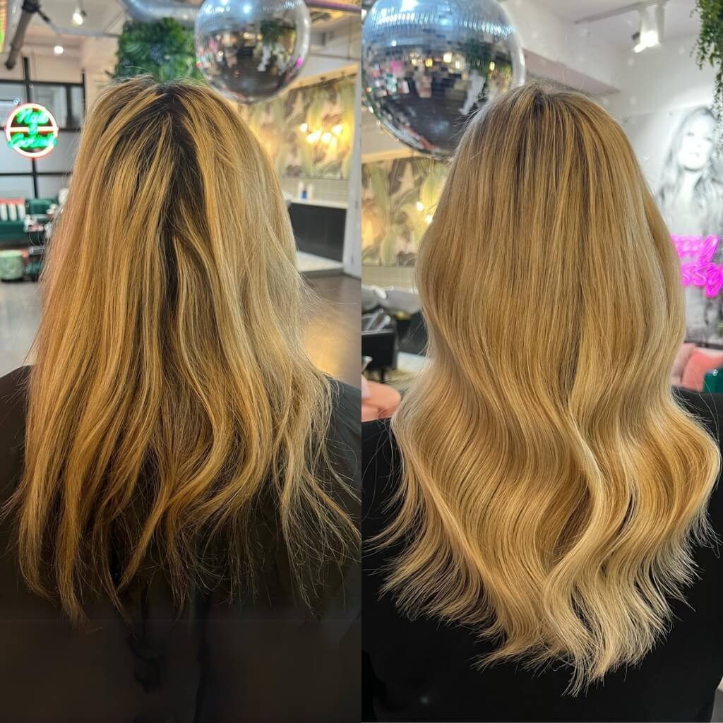 hair extensions and colour before and after