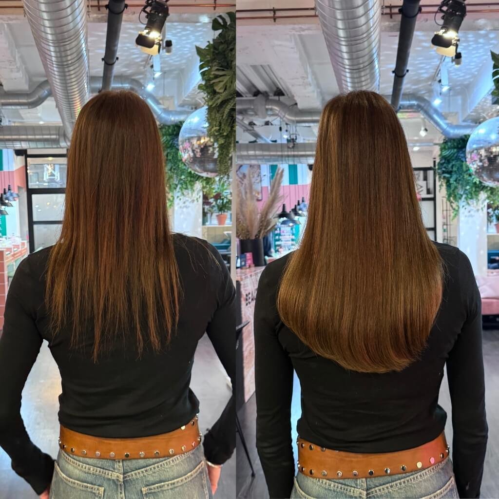 thickening brown hair extensions before and after