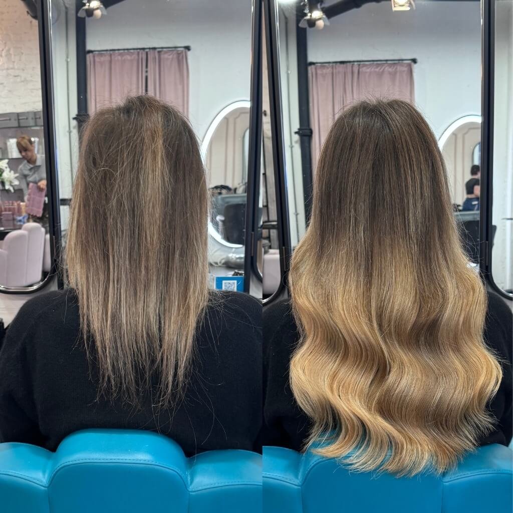 wavy blonde hair extensions before and after
