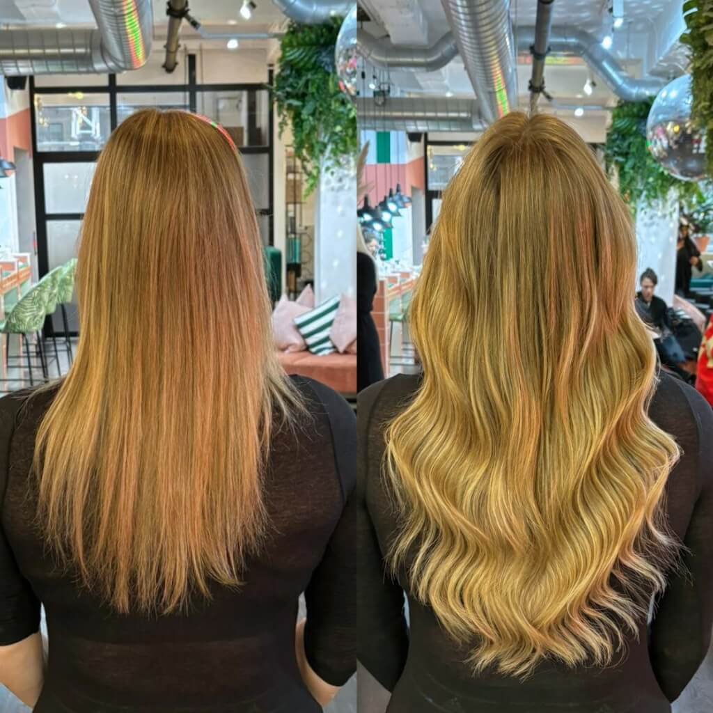 wavy blonde hair extension transformation