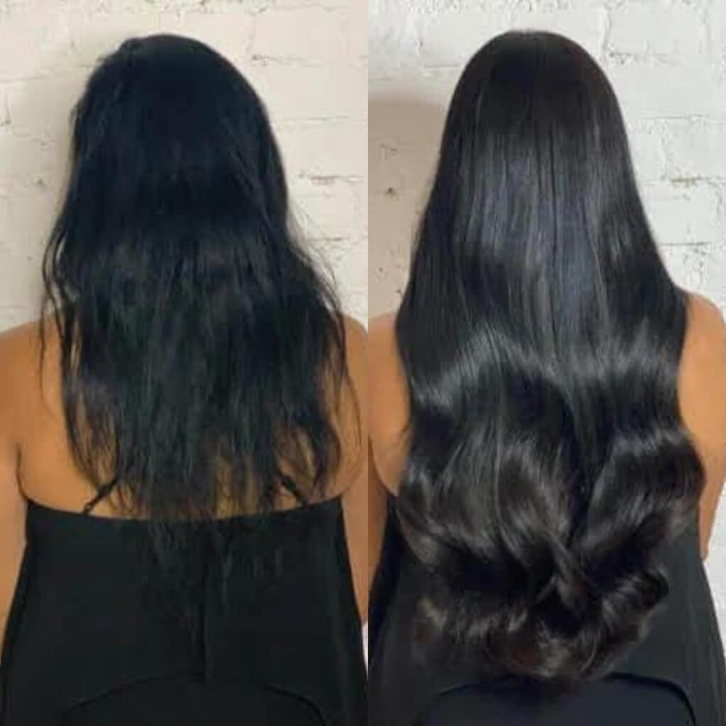 black hair extensions before and after