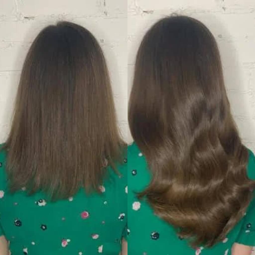 brown hair extensions before and after