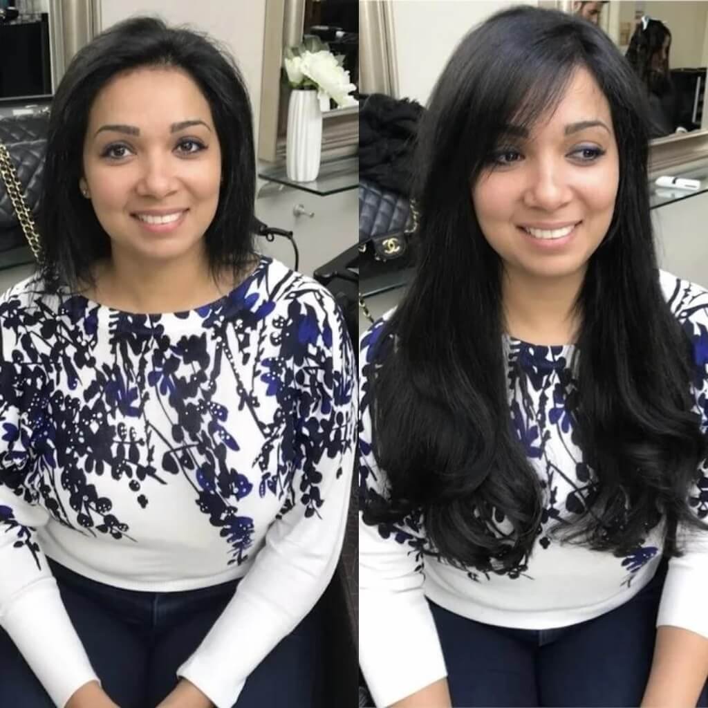 bob to long hair extensions before and after