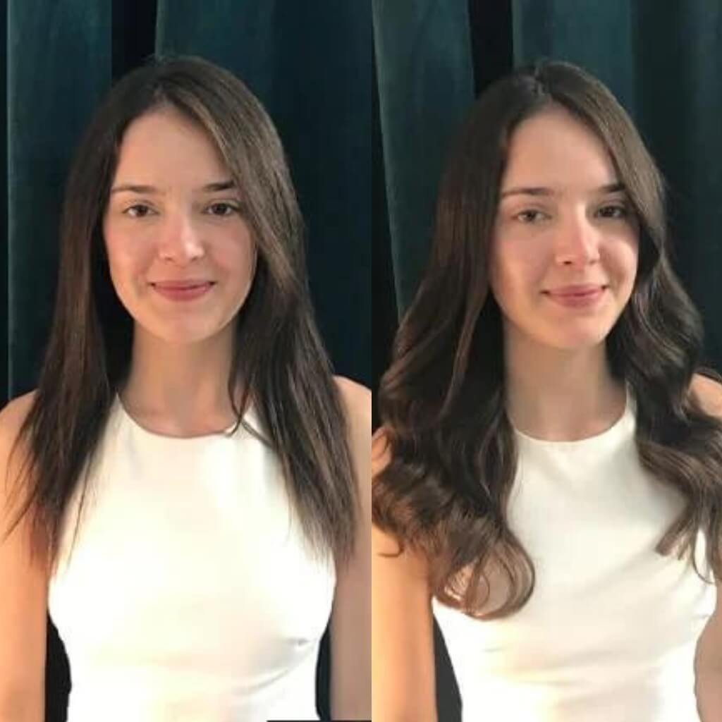 brunette hair extensions before and after