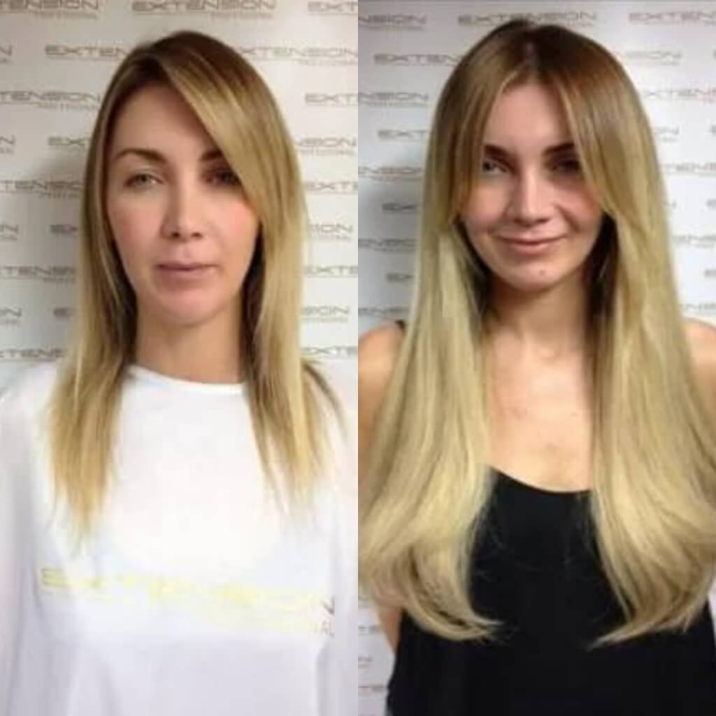 blond hair extensions before and after