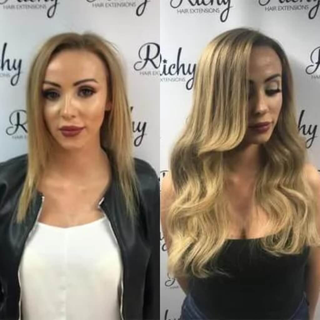 blond hair extensions before and after