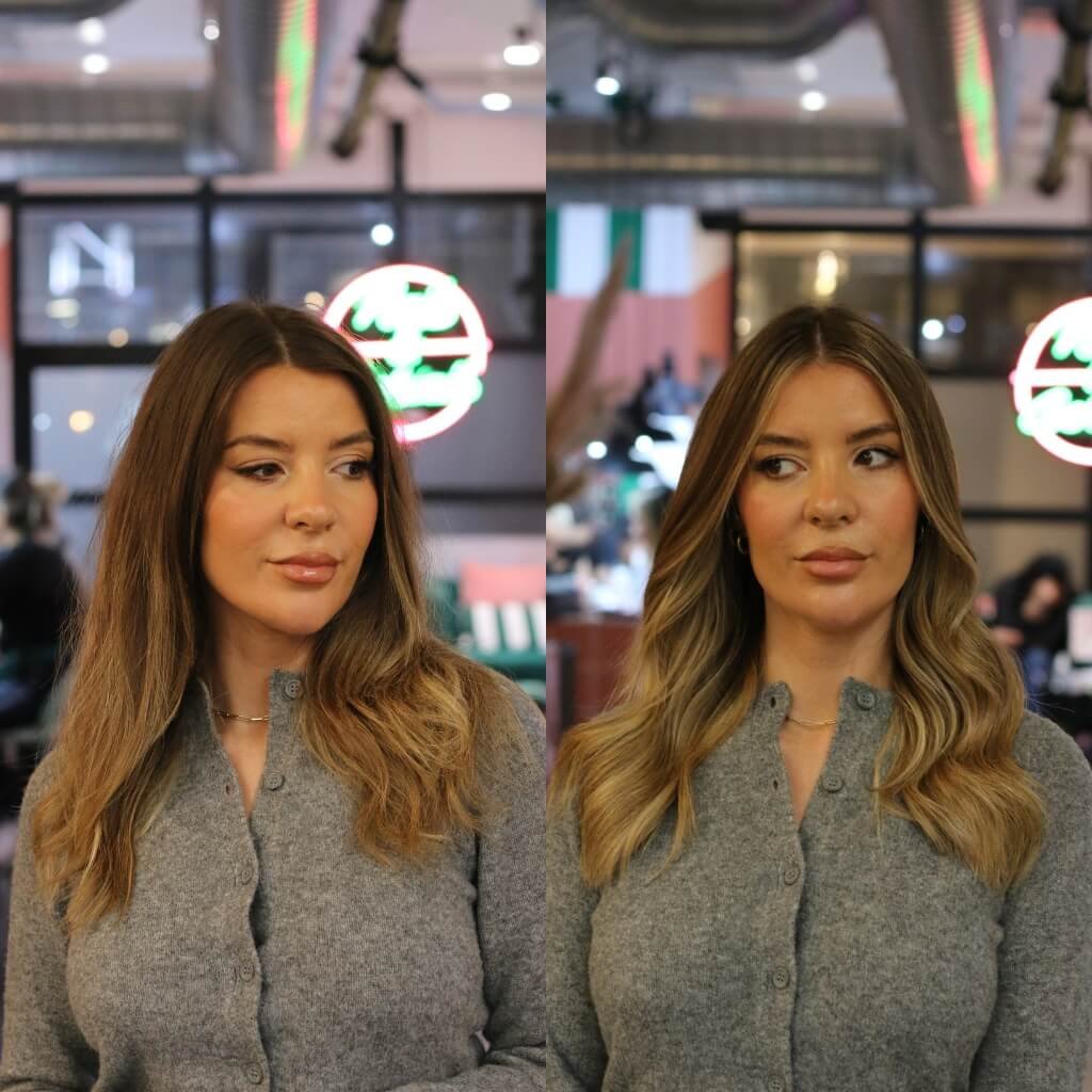 before and after brown hair colour transformation