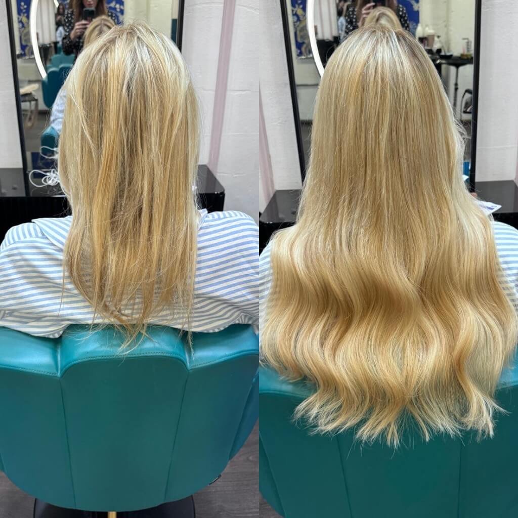 blonde hair extensions before and after