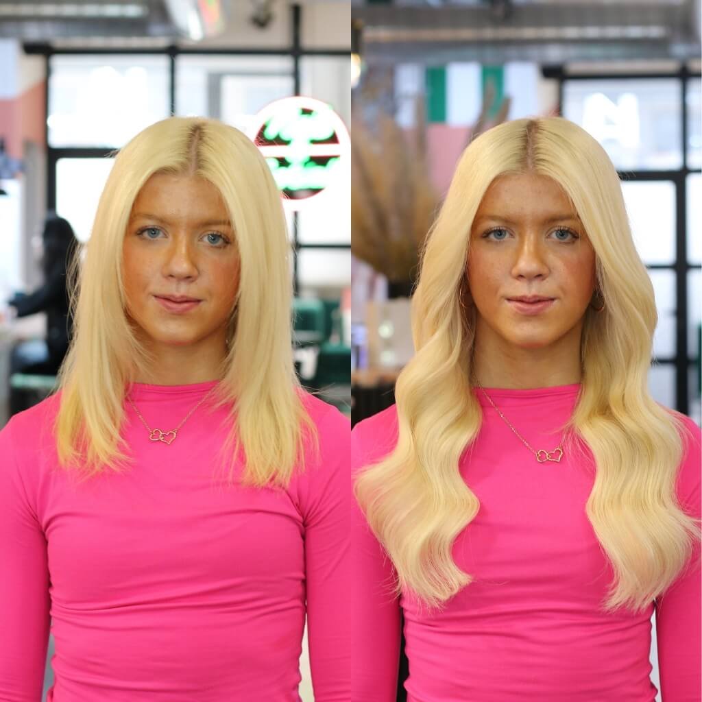 Light blonde hair extensions before and after