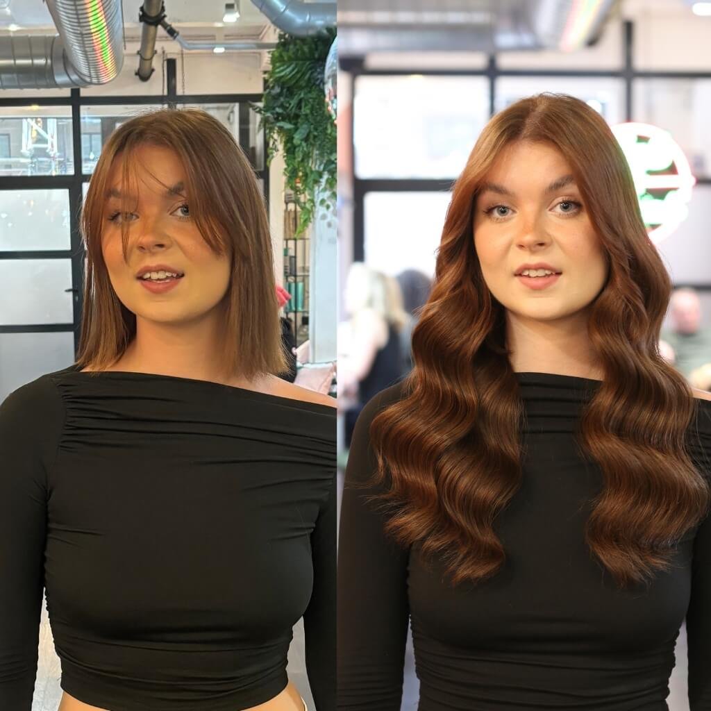 brunette hair extensions before and after