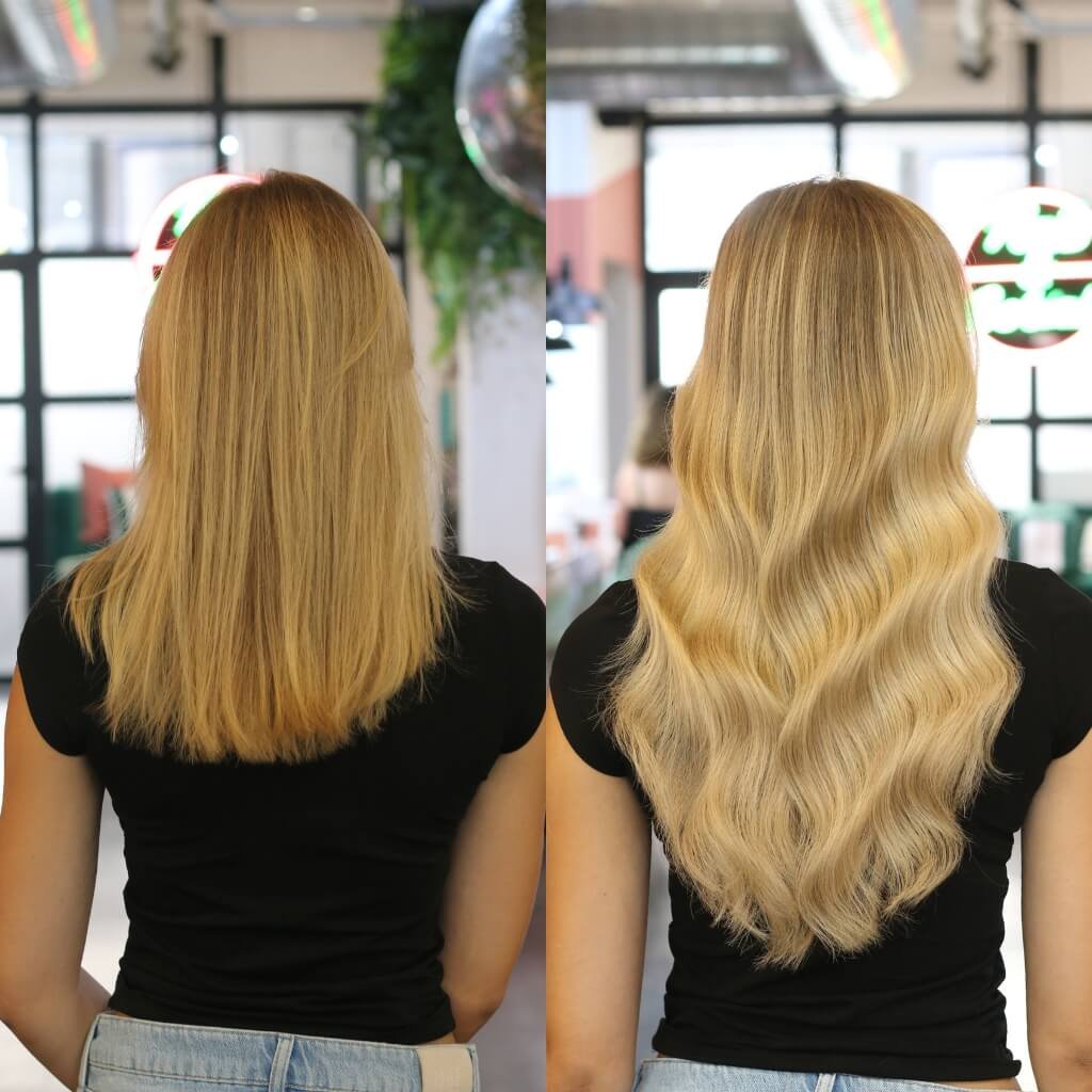 Blonde hair extensions before and after photo