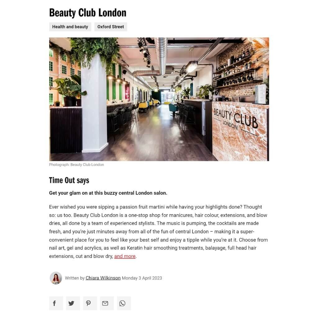 Time Out Magazine Beauty Club London