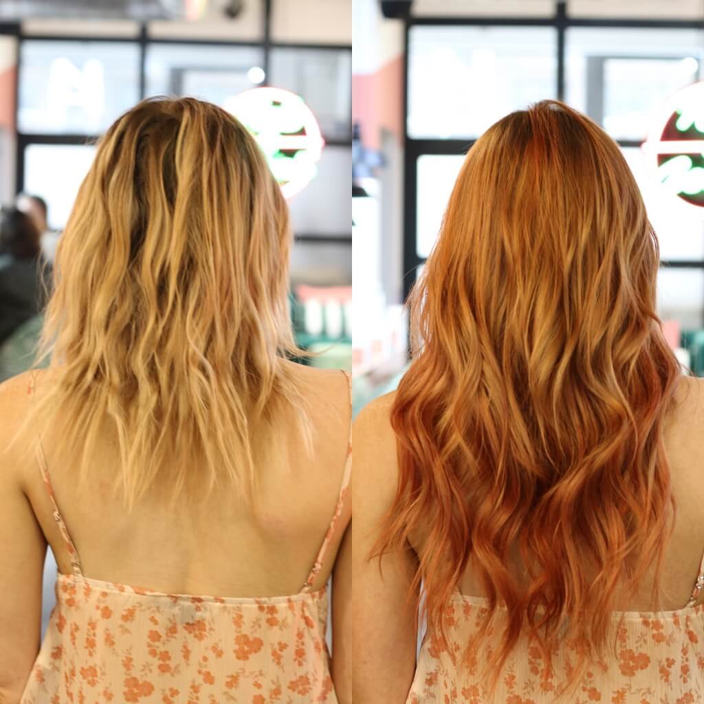 Hair Colour and Extensions before and after